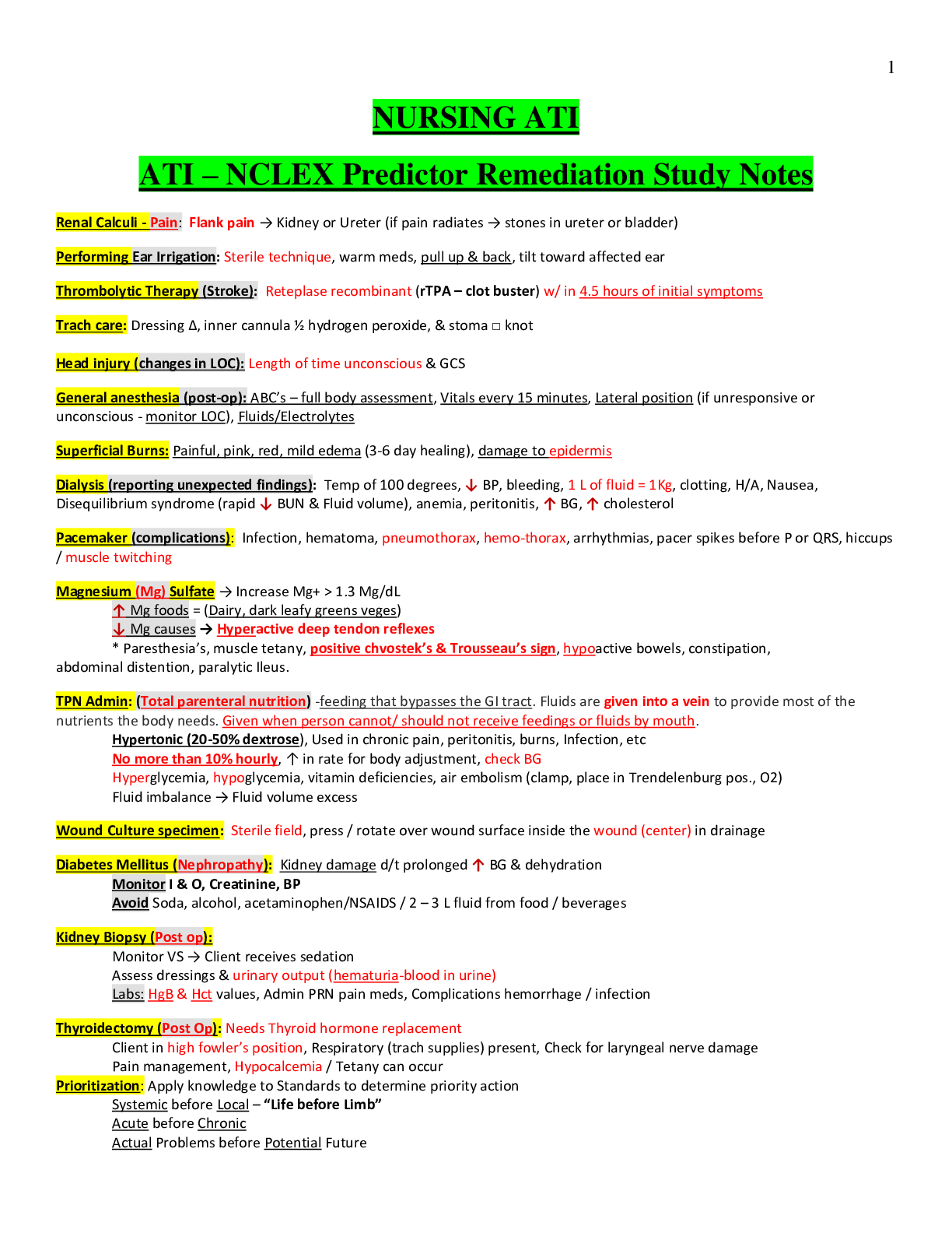 Preview of NURSING ATI ATI – NCLEX Predictor Remediation Study Notes